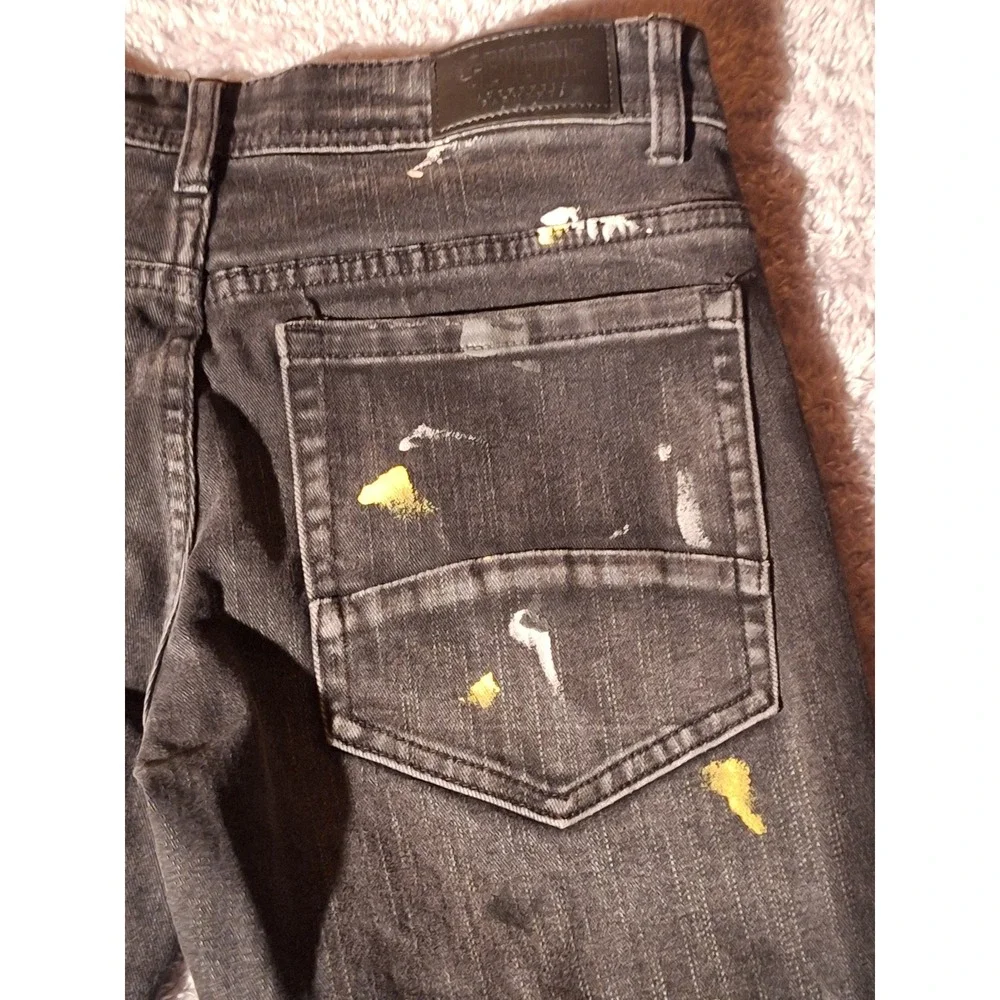 GENUINE AUTHENTIC Black Wash Jeans with Patches Slim Fit Men's 32W x 32L Grunge
